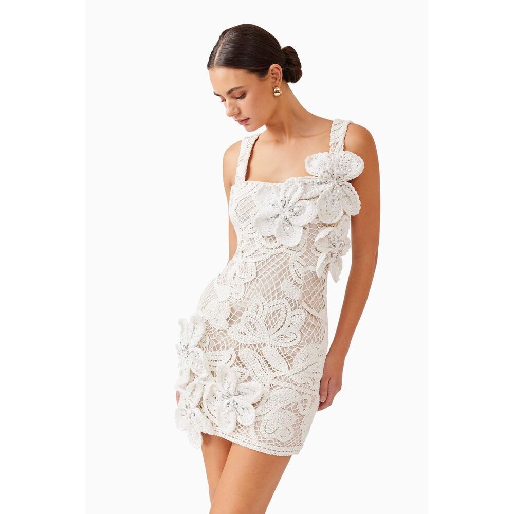 Elliatt Kyra Crochet Mini Dress Wedding Guest Dress size L Flaw noted!!! - Picture 3 of 10